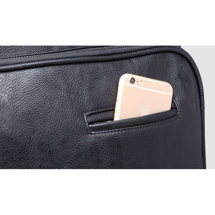 EXTEAM B9632 PU Leather Laptop Backpack Travel Shoulder Bag - Black-13
