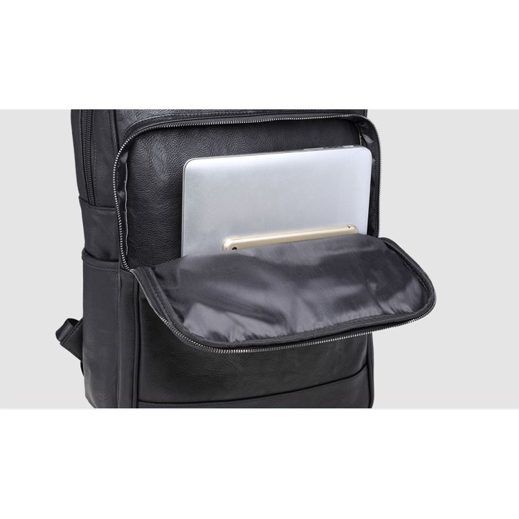 EXTEAM B9632 PU Leather Laptop Backpack Travel Shoulder Bag - Black-17