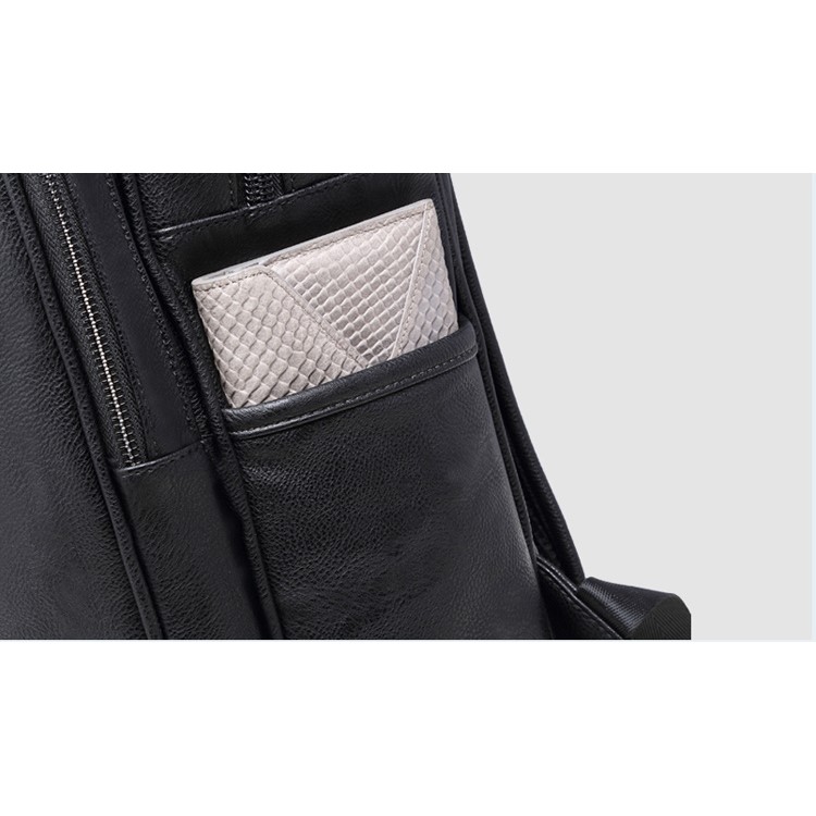 EXTEAM B9632 PU Leather Laptop Backpack Travel Shoulder Bag - Black-18