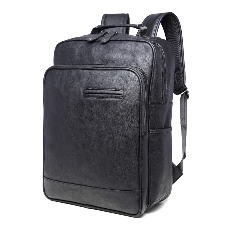 EXTEAM B9632 PU Leather Laptop Backpack Travel Shoulder Bag - Black-2