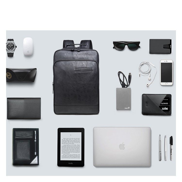 EXTEAM B9632 PU Leather Laptop Backpack Travel Shoulder Bag - Black-8