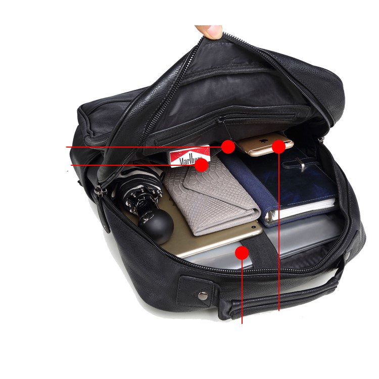 EXTEAM B9632 PU Leather Laptop Backpack Travel Shoulder Bag - Black-9