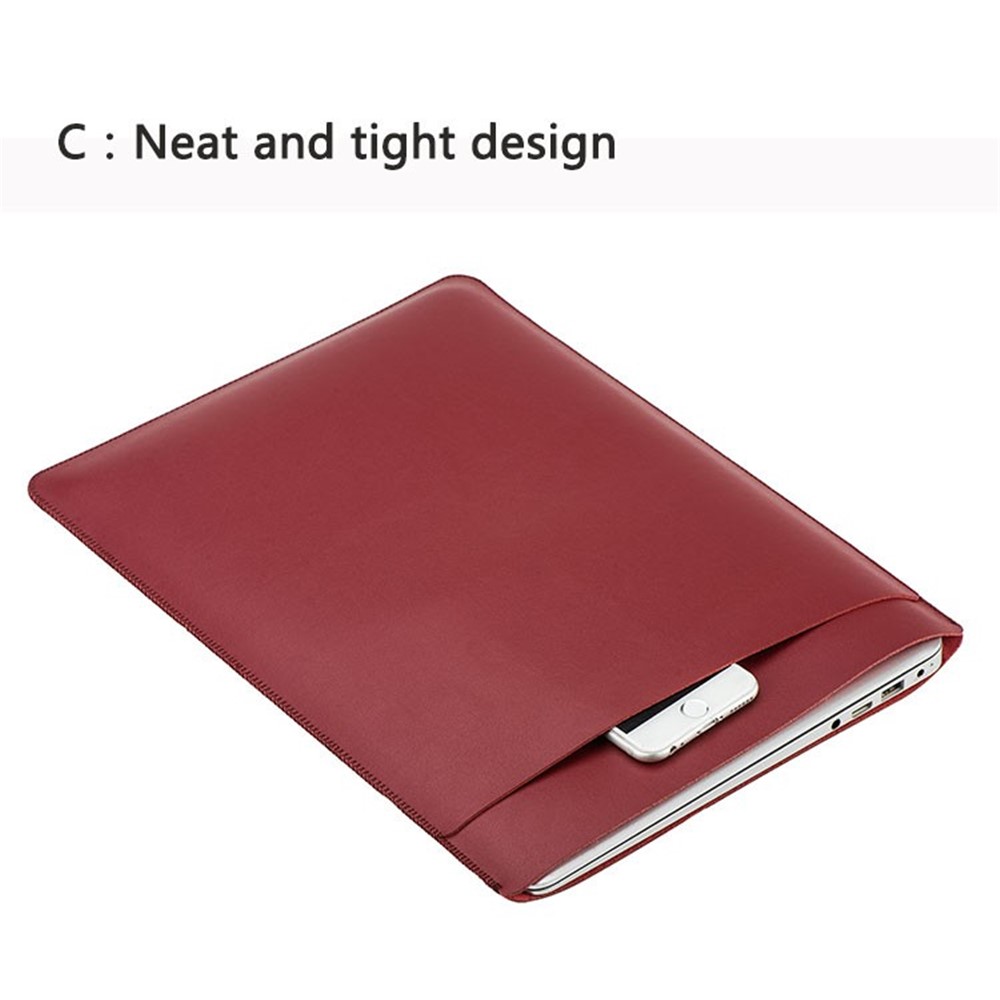 SOYAN Dual-layer Smooth Leather Pouch Cover for 13-inch MacBook Air/Pro - Red-2