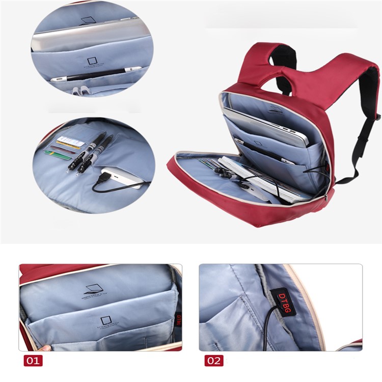 DTBG 15.6-inch Travel Waterproof Nylon Backpack Laptop Bag with USB Charging Function (D8120W)-6