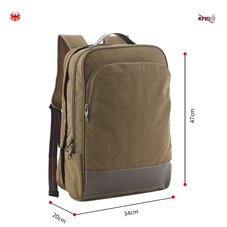 KOROVO Anti-theft Safety Waterproof Nylon Backpack Built-in Anti-Cut Cloth for 15.6-inch Laptop Etc. (B0618) - Khaki-18