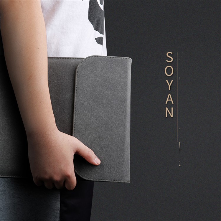 SOYAN Magnetic Closure Leather Sleeve Case Bag for MacBook Air 13.3 inch, MacBook Pro 13.3 inch - Dark Grey-6