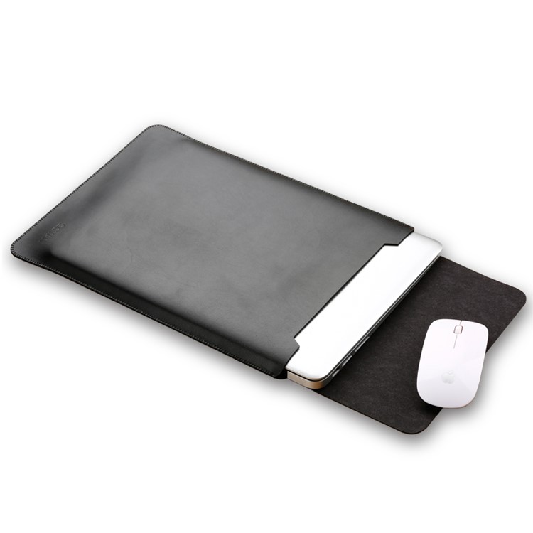 SOYAN Leather Sleeve with Mouse Pad + Power Supply Bag + Mouse Cover + Bobbin Winder for MacBook 12-inch with Retina Display(2015) - Black-2