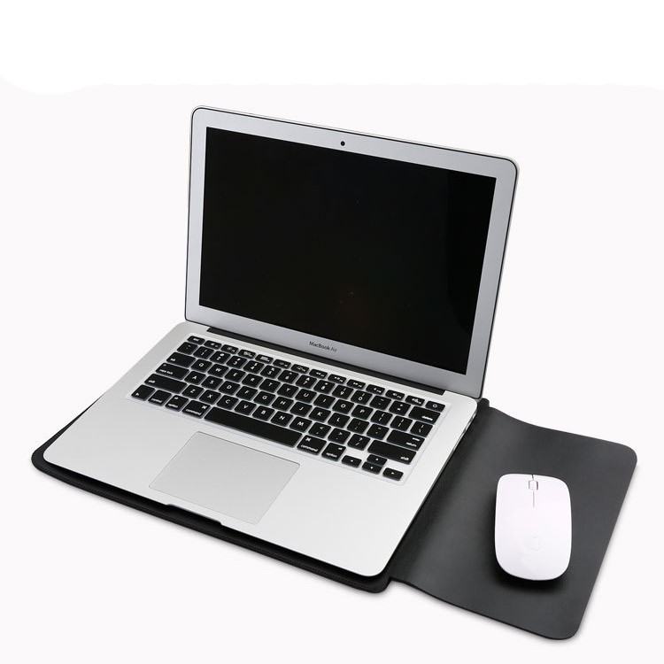 SOYAN Leather Sleeve with Mouse Pad + Power Supply Bag + Mouse Cover + Bobbin Winder for MacBook 12-inch with Retina Display(2015) - Black-3
