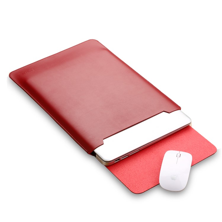SOYAN Leather Pouch Sleeve Cover with Mouse Pad for 13-inch MacBook Air/Pro - Wine Red-1
