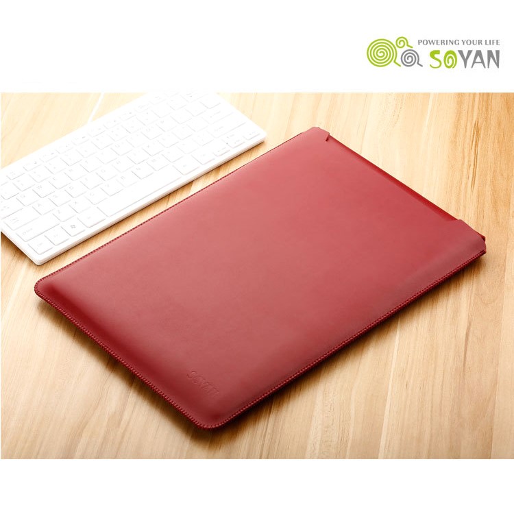 SOYAN Leather Pouch Sleeve Cover with Mouse Pad for 13-inch MacBook Air/Pro - Wine Red-2