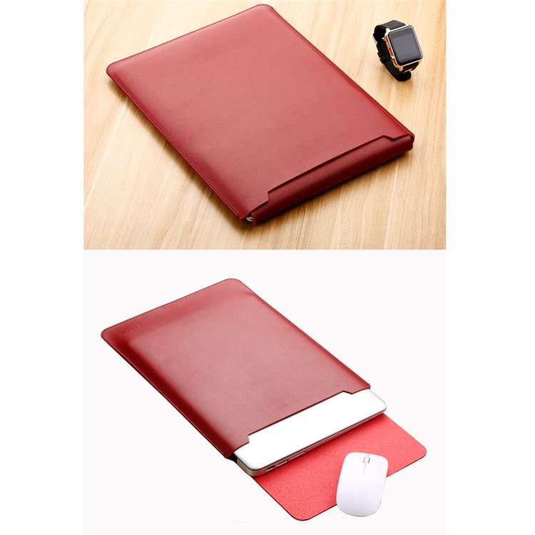 SOYAN Leather Pouch Sleeve Cover with Mouse Pad for 13-inch MacBook Air/Pro - Wine Red-3