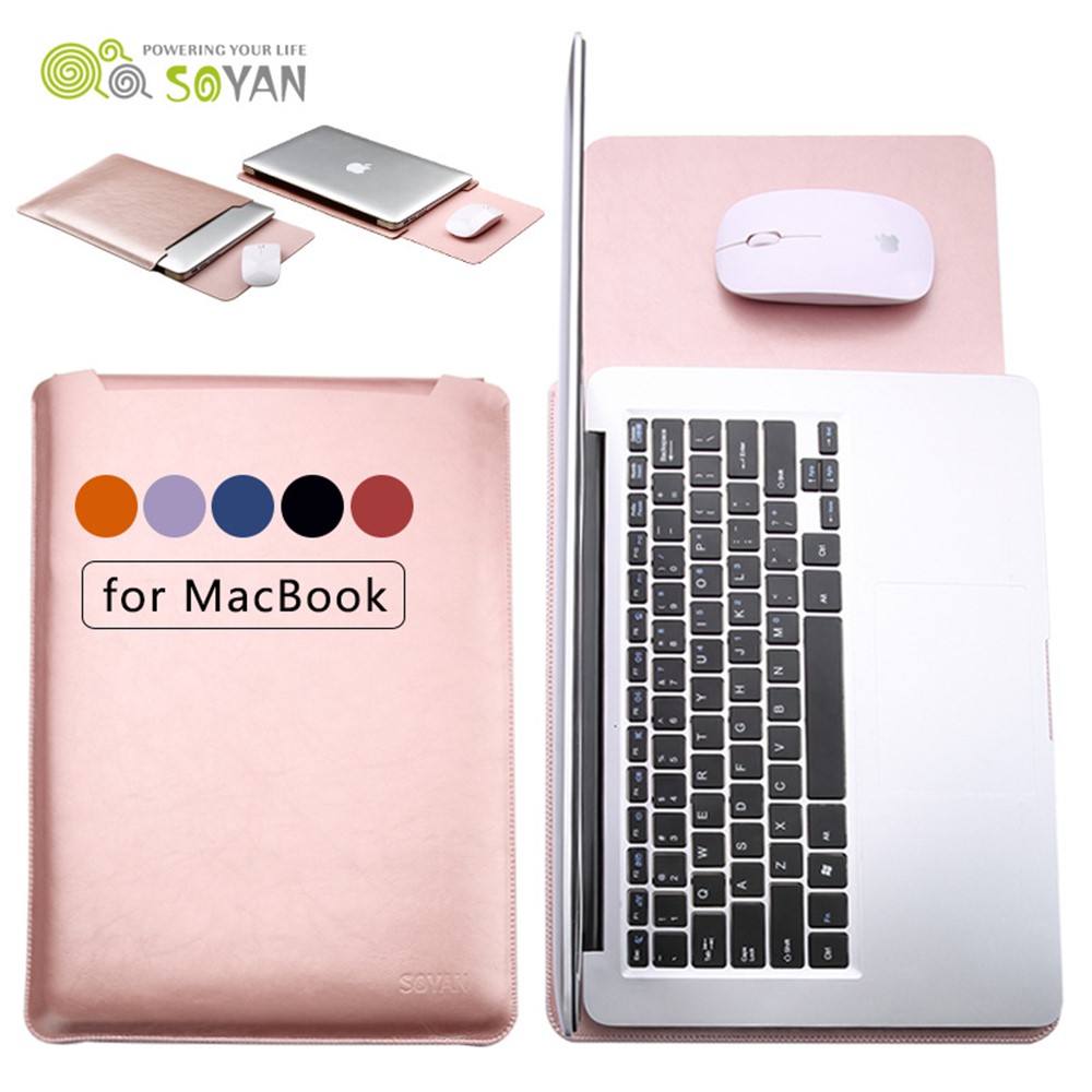 SOYAN Crazy Horse funda de piel de cuero con cojín de ratón para 13 pulgadas MacBook Air / Pro - Oro Rosa-2