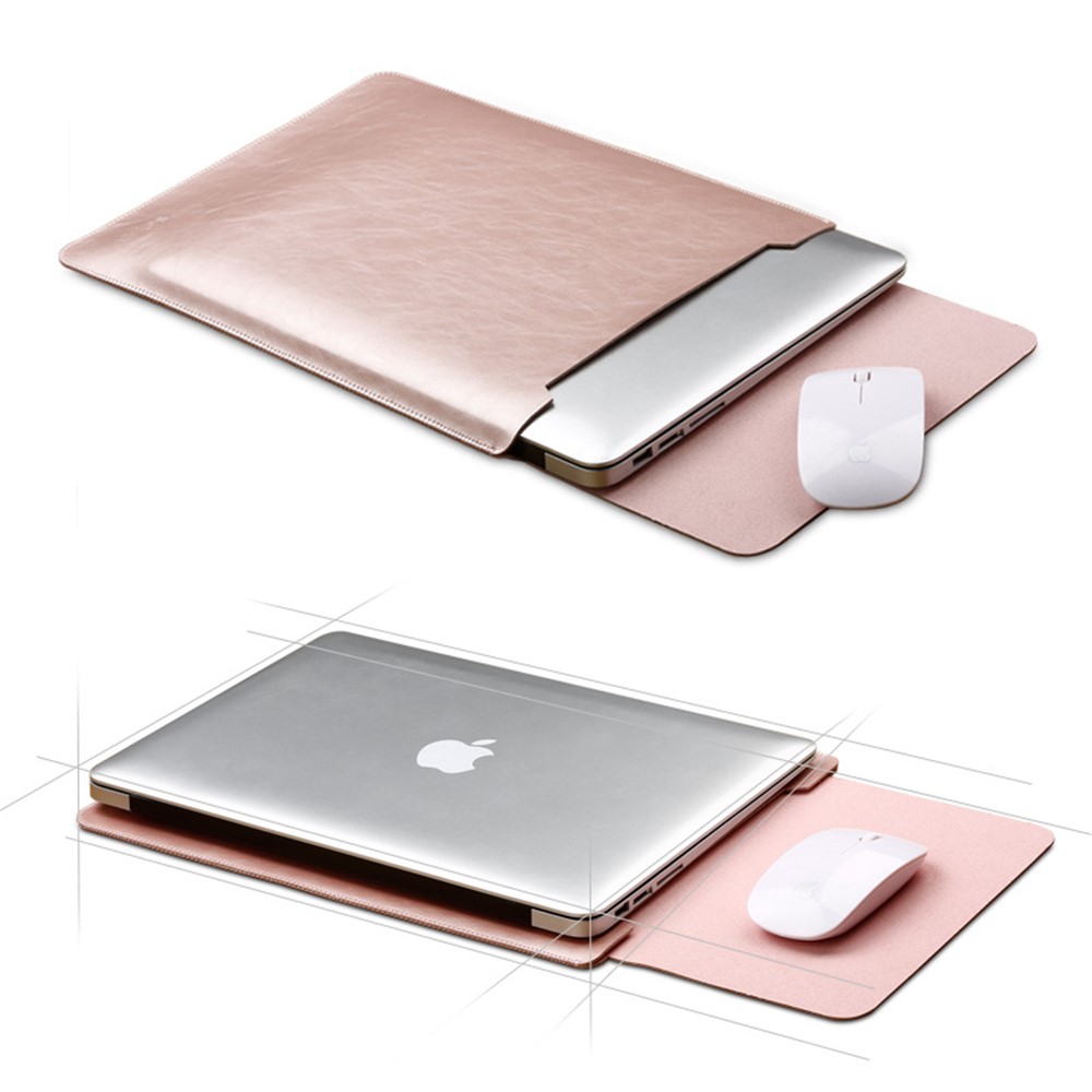 Caja de Manga de Cuero de Caballo de Soja Con Almohadilla de Ratón Para MacBook Air/Pro de 13 Pulgadas - Oro Rosa