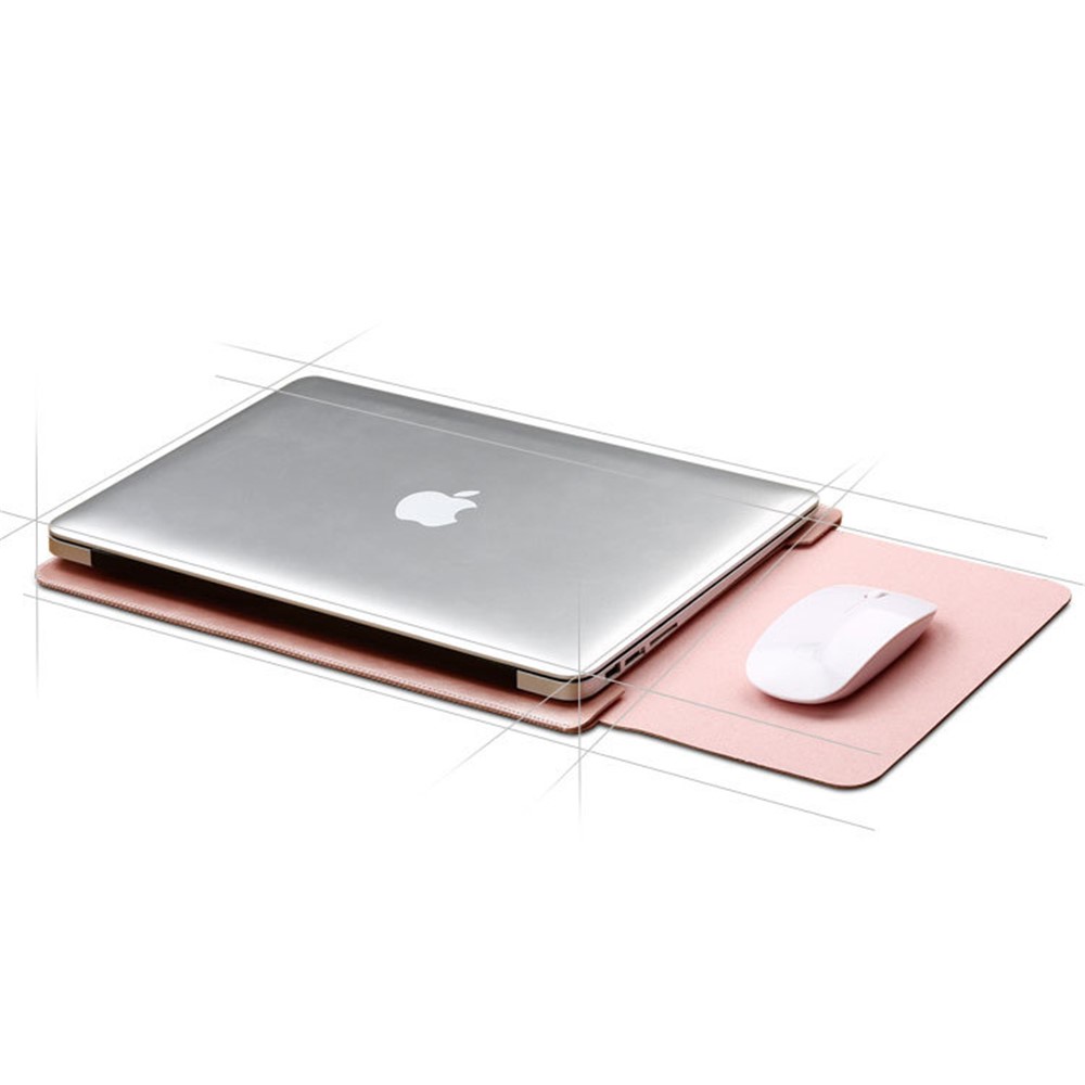 SOYAN Crazy Horse funda de piel de cuero con cojín de ratón para 13 pulgadas MacBook Air / Pro - Oro Rosa-7