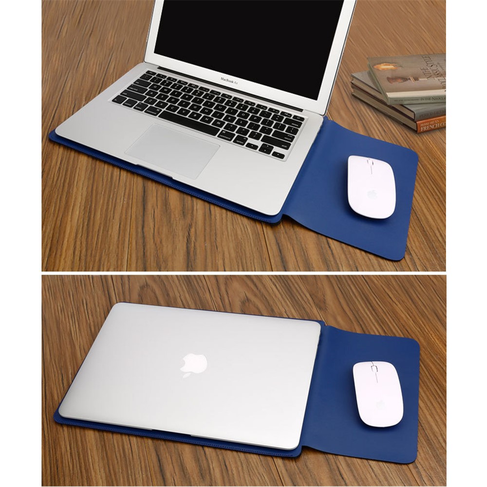 SOYAN Crazy Horse Leather Mouse Pad Pouch Laptop Sleeve for 13-inch MacBook Air/Pro - Blue-6
