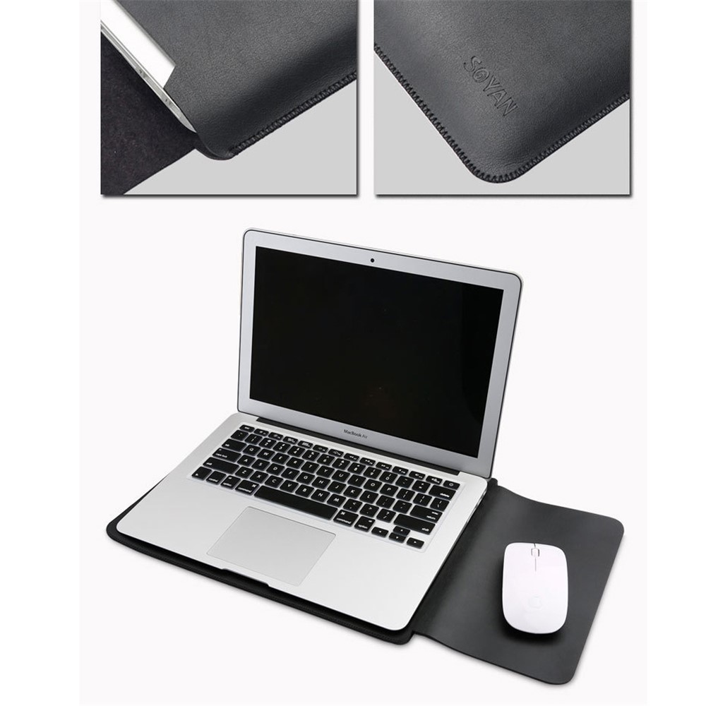 Bolsa de Manga de Couro de Soja Com Mouse Pad Para MacBook de 12 Polegadas Com Retina Tela (2015) - Preto