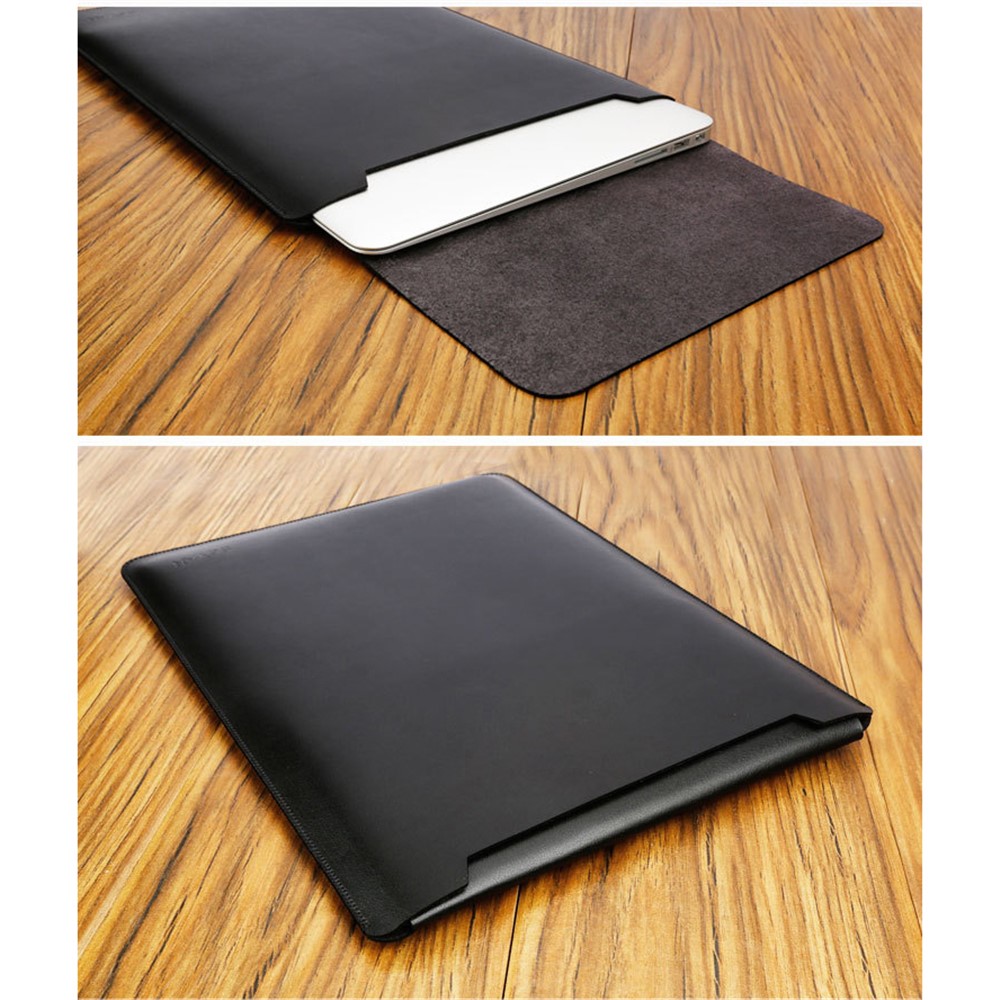 Bolsa de Manga de Couro de Soja Com Mouse Pad Para MacBook de 12 Polegadas Com Retina Tela (2015) - Preto