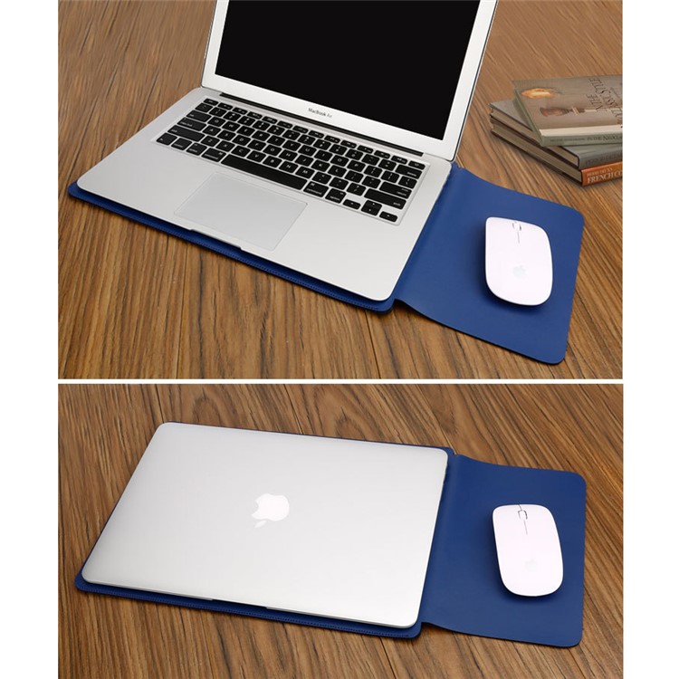 SOYAN Crazy Horse Leather Mouse Pad Laptop Sleeve for MacBook Pro 15-inch (2016) - Blue-6