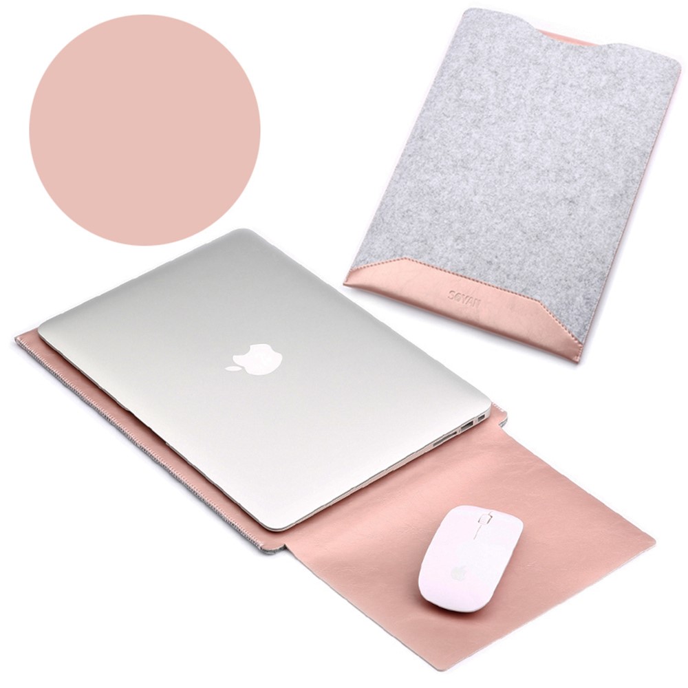 Saco De Bolsa De Couro Anti-riscos De Soja 2-em-1 E Mouse Pad Para MacBook 12 Polegadas Com Tela De Retina - Rosa Ouro