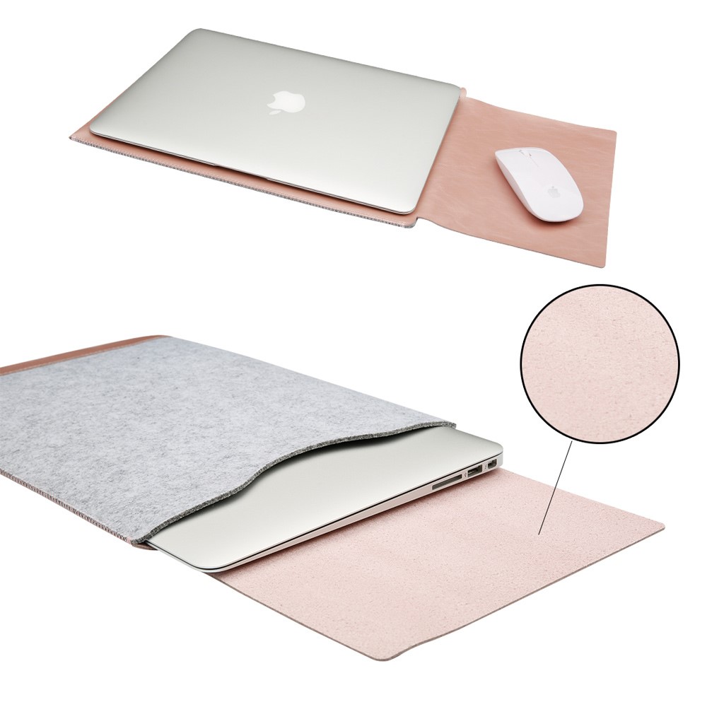 Saco De Bolsa De Couro Anti-riscos De Soja 2-em-1 E Mouse Pad Para MacBook 12 Polegadas Com Tela De Retina - Rosa Ouro