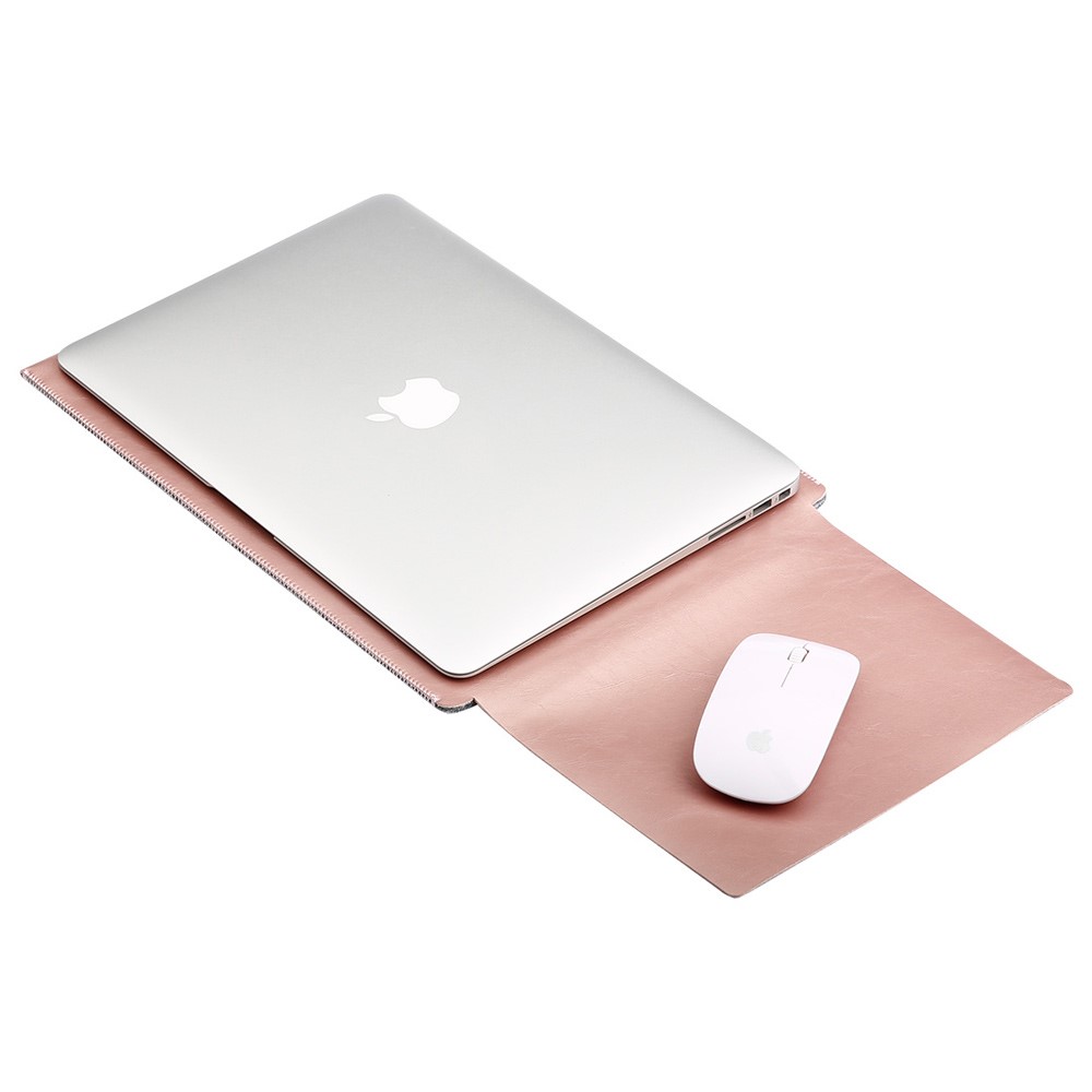 Saco De Bolsa De Couro Anti-riscos De Soja 2-em-1 E Mouse Pad Para MacBook 12 Polegadas Com Tela De Retina - Rosa Ouro