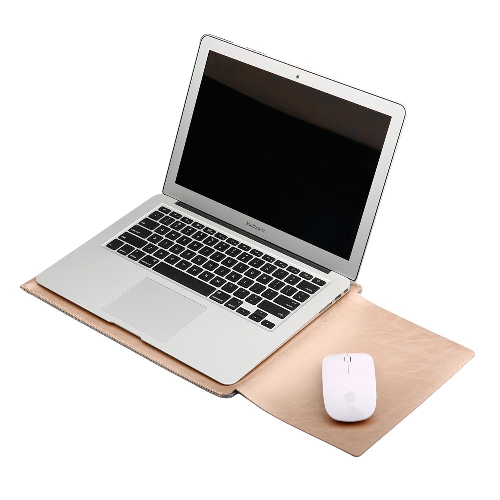 SOYAN 2-dentro-1 anti-arranhões estojo de malha e bolsa de couro para MacBook 12-Polegada com Retina Display - ouro-3