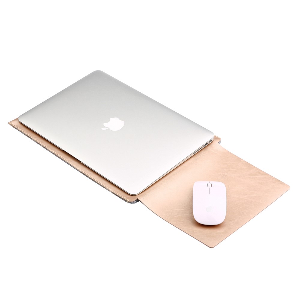 SOYAN 2-dentro-1 anti-arranhões estojo de malha e bolsa de couro para MacBook 12-Polegada com Retina Display - ouro-5