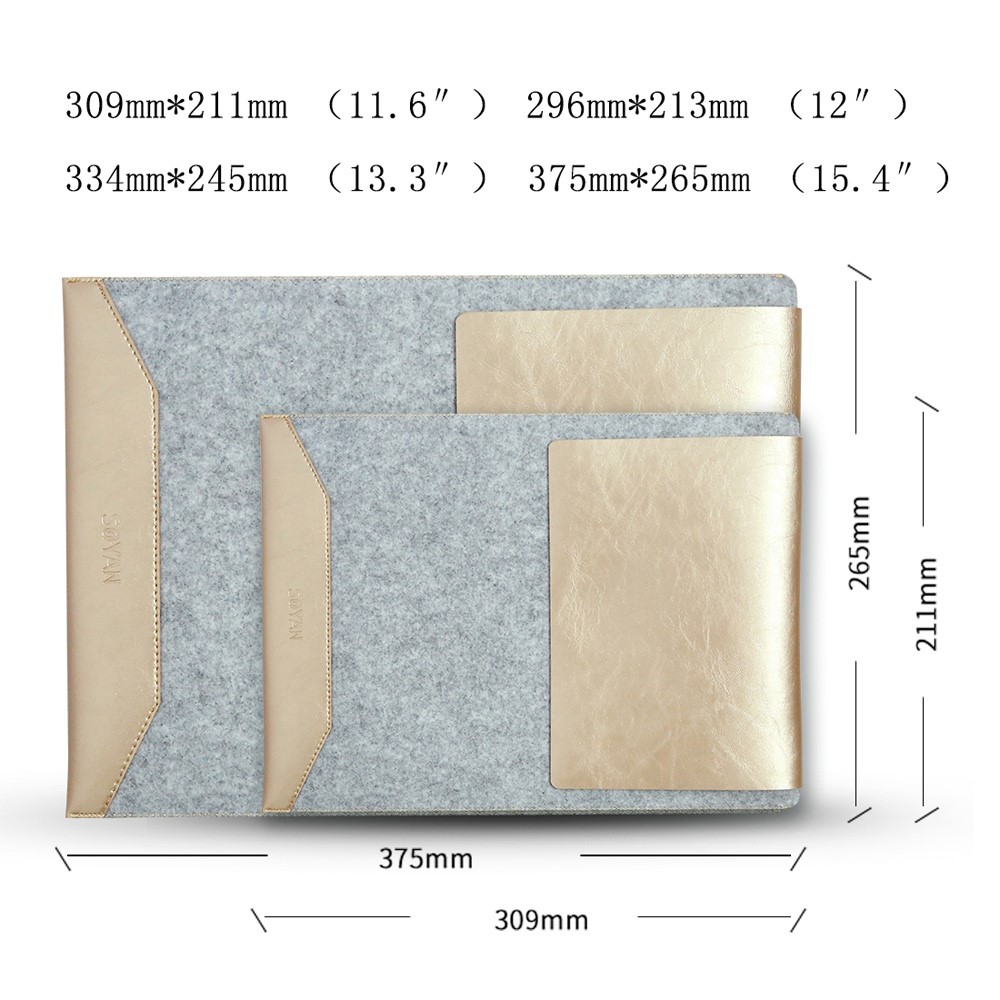SOYAN 2-dentro-1 anti-arranhões estojo de malha e bolsa de couro para MacBook 12-Polegada com Retina Display - ouro-7