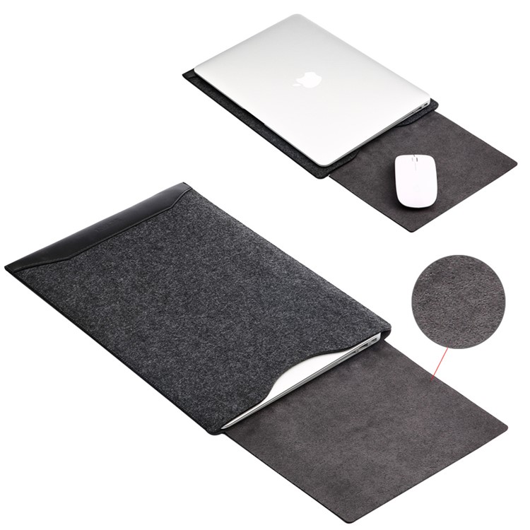 SOYAN Felt PU Leather Pouch Case with Mouse Pad for Macbook Air 11 Inch - Black-1