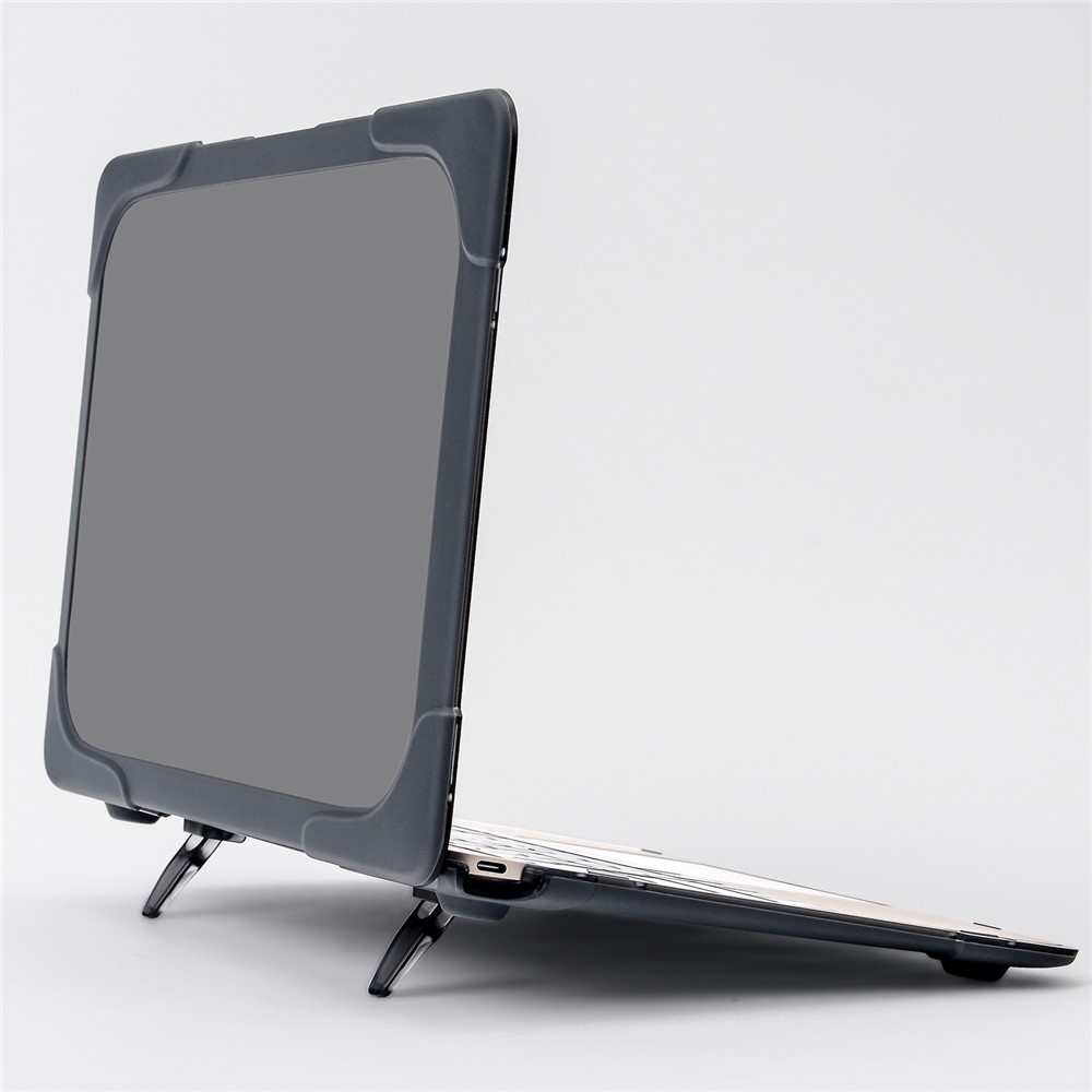 Plastique à Deux Pièces + Étui Hybride TPU Avec Stand Pour MacBook 12 Pouces Avec Affichage Rétinien (2015) - Gris-4