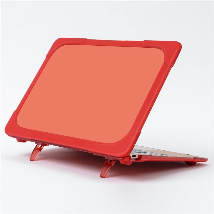 Plastic + TPU Front and Back Case with Fold Stand for MacBook 12-inch with Retina Display (2015) - Red-1