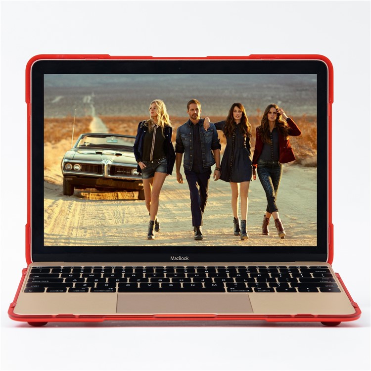 Plastic + TPU Front and Back Case with Fold Stand for MacBook 12-inch with Retina Display (2015) - Red-11