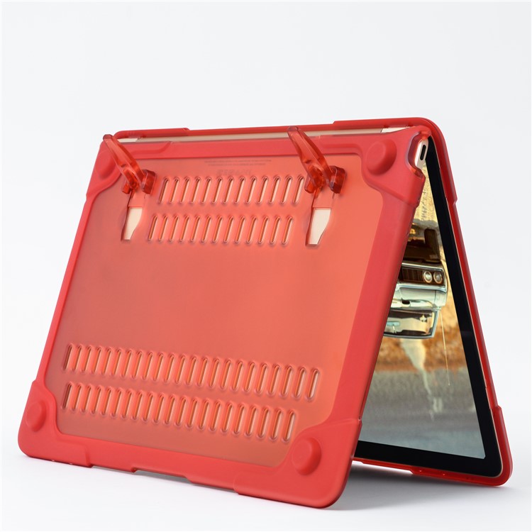 Plastic + TPU Front and Back Case with Fold Stand for MacBook 12-inch with Retina Display (2015) - Red-15
