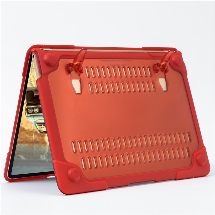 Plastic + TPU Front and Back Case with Fold Stand for MacBook 12-inch with Retina Display (2015) - Red-16