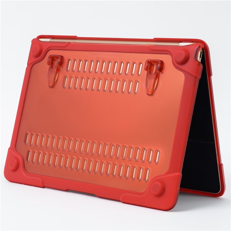 Plastic + TPU Front and Back Case with Fold Stand for MacBook 12-inch with Retina Display (2015) - Red-18