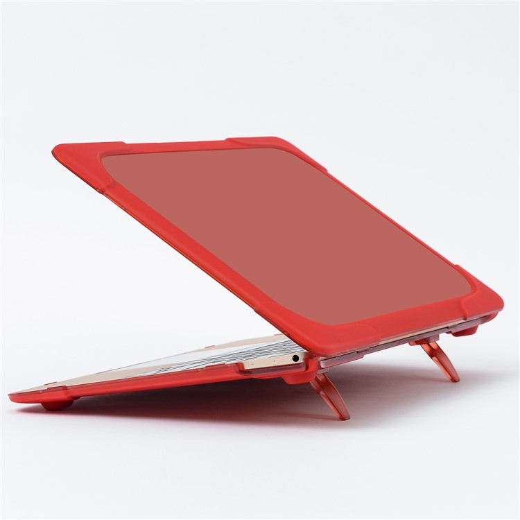 Plastic + TPU Front and Back Case with Fold Stand for MacBook 12-inch with Retina Display (2015) - Red-6