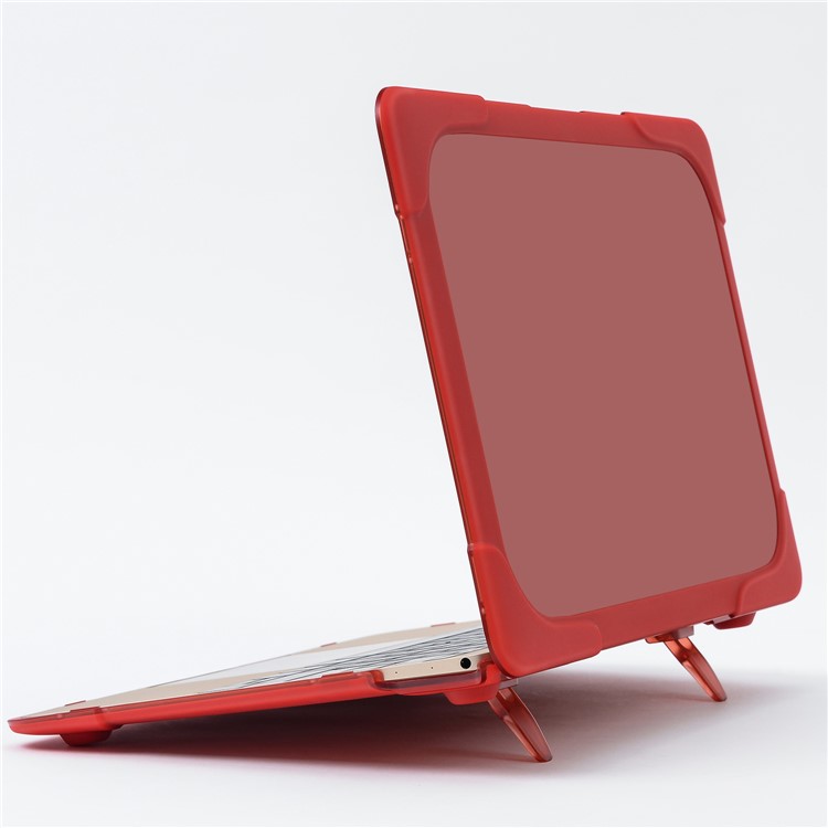 Plastic + TPU Front and Back Case with Fold Stand for MacBook 12-inch with Retina Display (2015) - Red-7