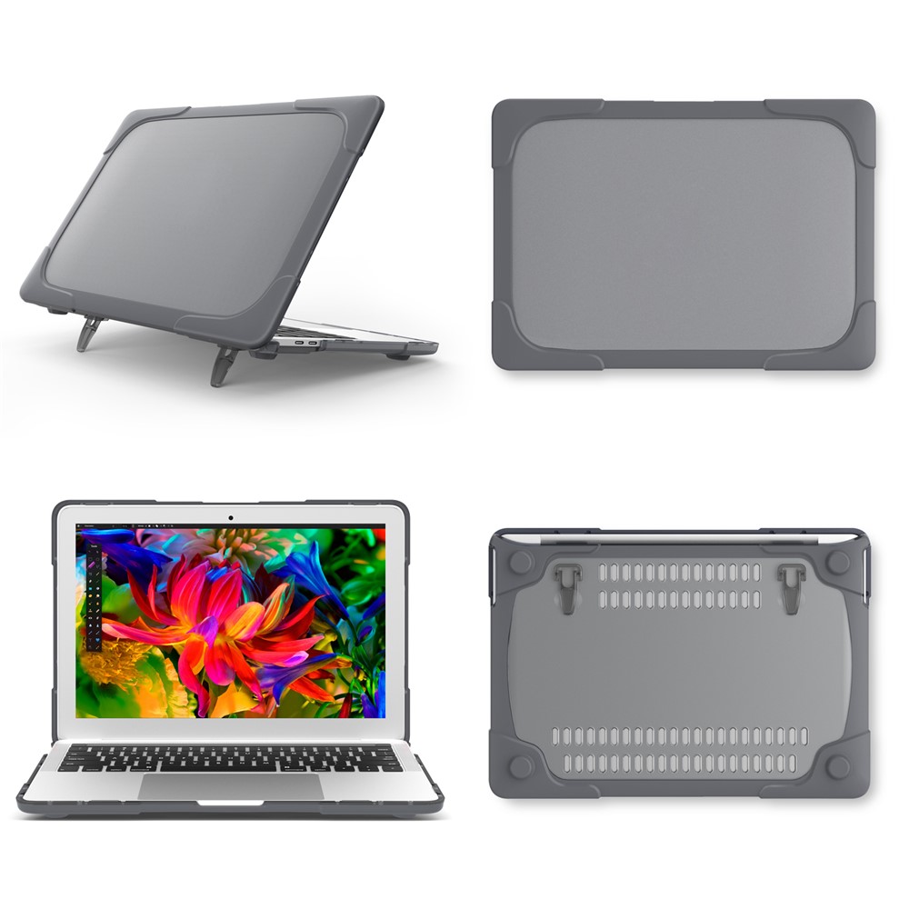 Two-piece Plastic + TPU Combo Case with Stand for MacBook Pro 13-inch (2016) with Touch Bar - Grey-2