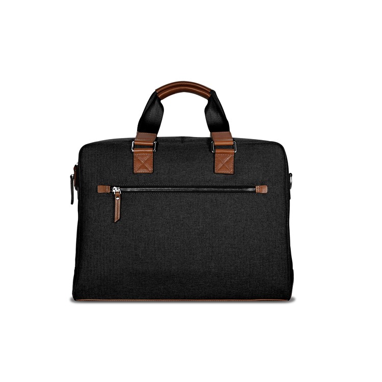 ICARER Fabric and Genuine Leather Business Handbag Briefcase Shoulder Bag Laptop Bag - Black-2