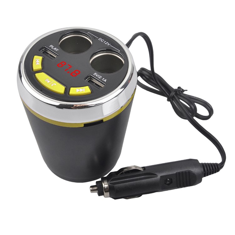 A23 Multi-functional Dual USB Car Charger Bluetooth Car FM Transmitter Support Hands-free Calls - Yellow-1