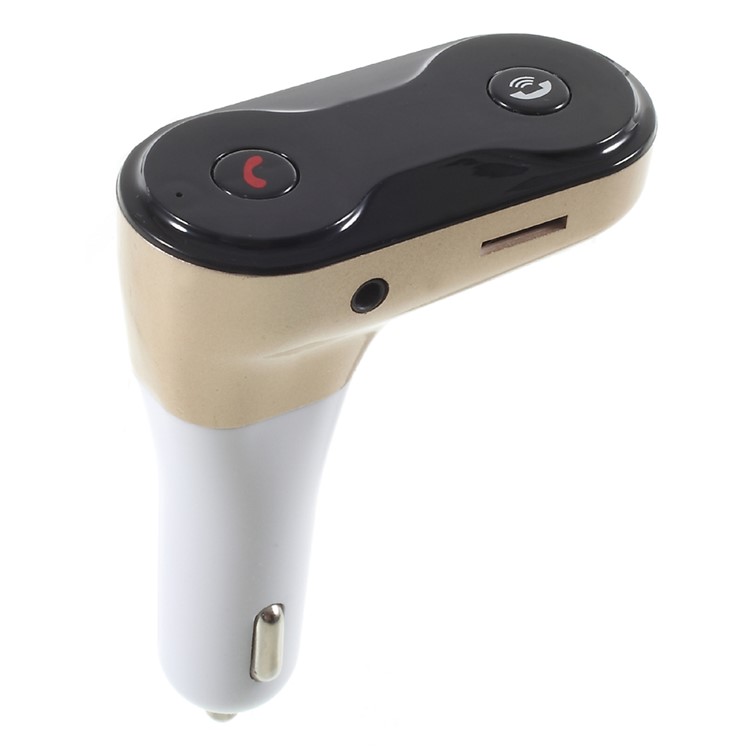 C8 Bluetooth FM Transmitter Wireless In-Car Hands-free Kit with USB Charging Port - Gold Color-1