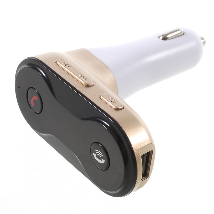 C8 Bluetooth FM Transmitter Wireless In-Car Hands-free Kit with USB Charging Port - Gold Color-4