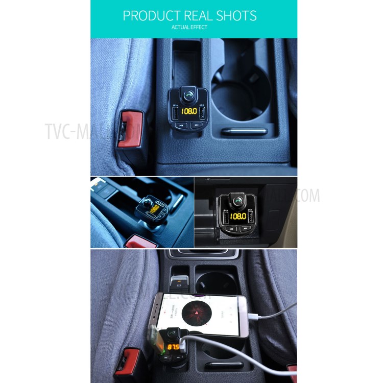 BT36 Bluetooth FM Transmitter Dual USB Port Car Charger for iPhone X, Samsung Note 8 etc. - Black-13
