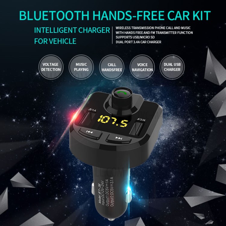 BT36 Bluetooth FM Transmitter Dual USB Port Car Charger for iPhone X, Samsung Note 8 etc. - Black-15