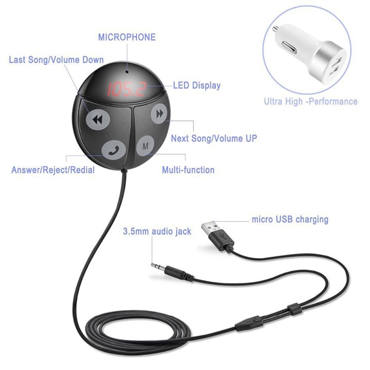 T851 12-24V Wireless Bluetooth FM Transmitter MP3 Player USB Charger Car Kit - Black-4