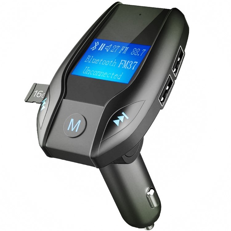120-degree Rotating LCD Screen Bluetooth Car Music FM Transmitter with Dual USB Port - Black-1