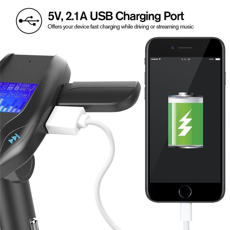 120-degree Rotating LCD Screen Bluetooth Car Music FM Transmitter with Dual USB Port - Black-3