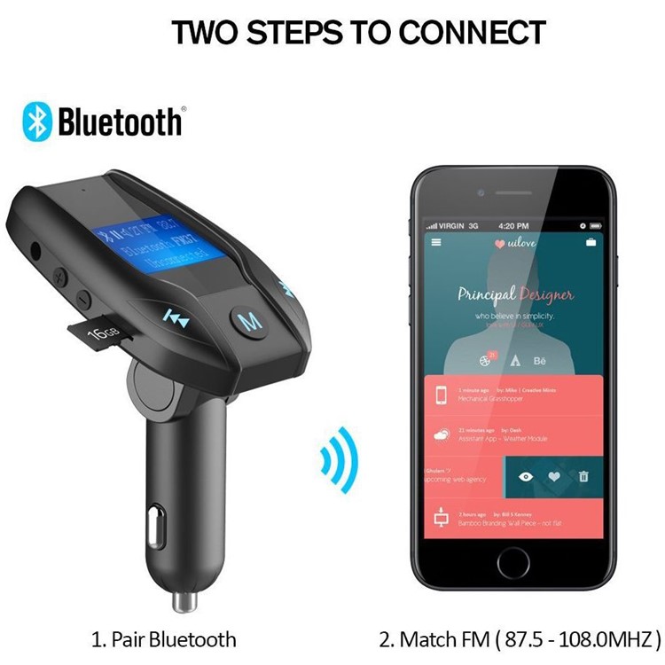 120-degree Rotating LCD Screen Bluetooth Car Music FM Transmitter with Dual USB Port - Black-4