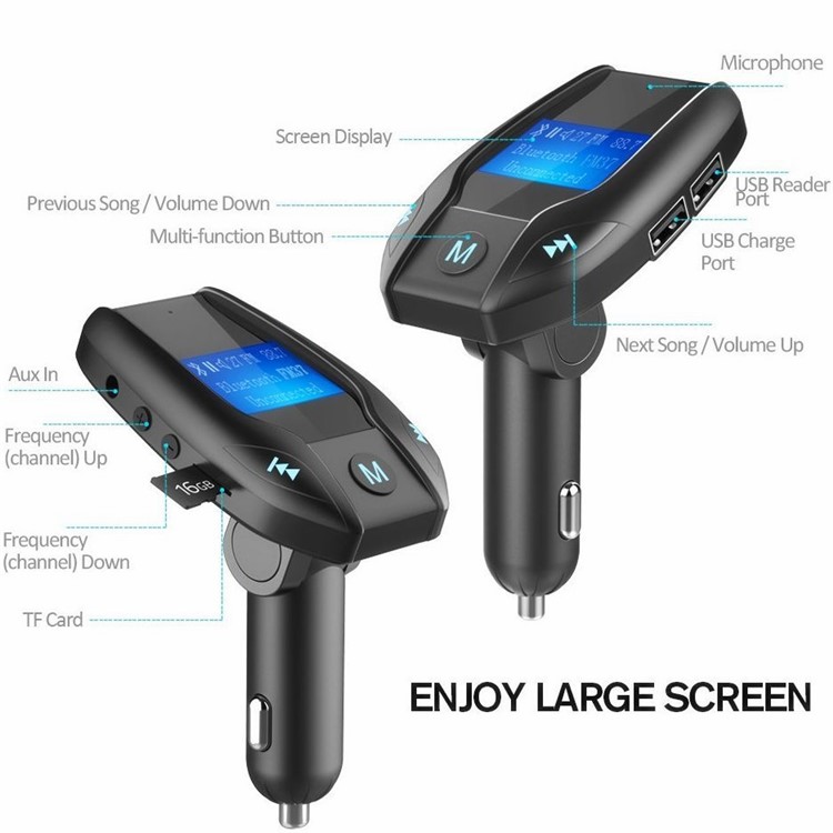 120-degree Rotating LCD Screen Bluetooth Car Music FM Transmitter with Dual USB Port - Black-5