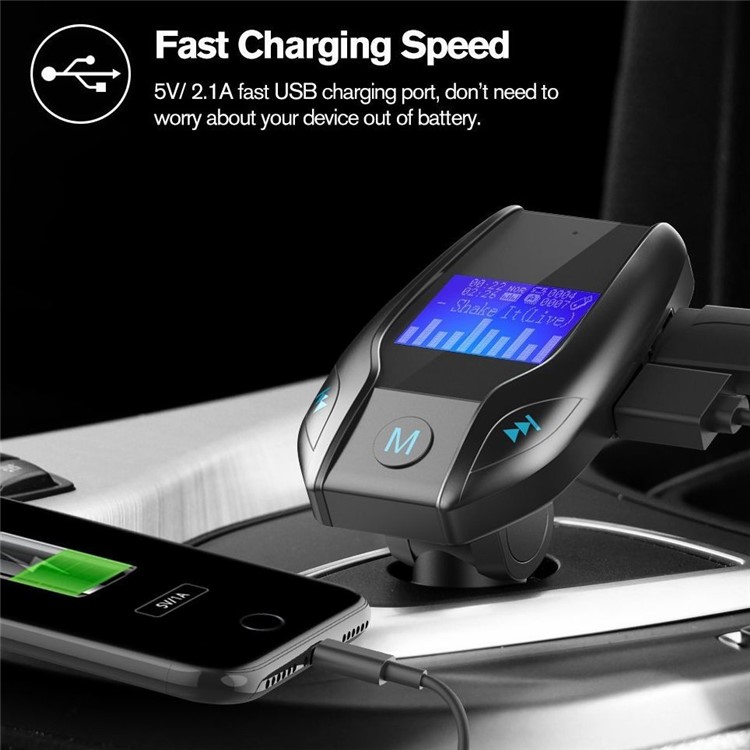 120-degree Rotating LCD Screen Bluetooth Car Music FM Transmitter with Dual USB Port - Black-6